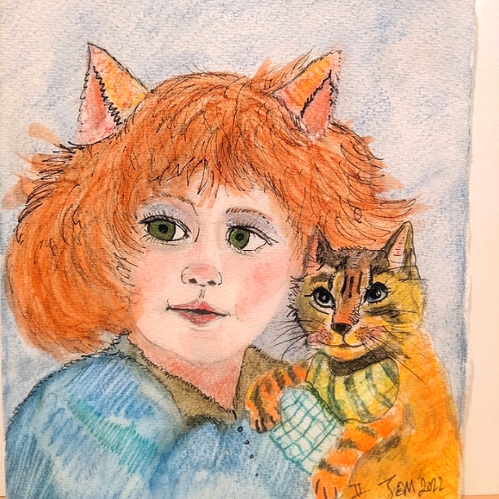 Original illustration/watercolor Cat Girl